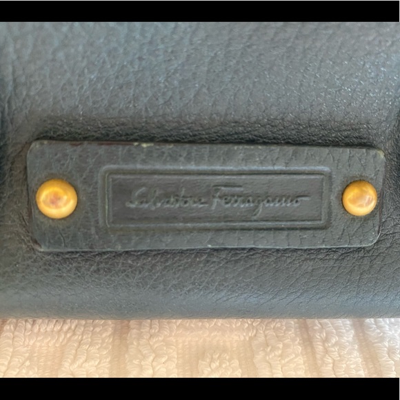 Authentic Ferragamo Blue Gancini Tote with Double Straps & Brushed Gold Hardware - Picture 7 of 13